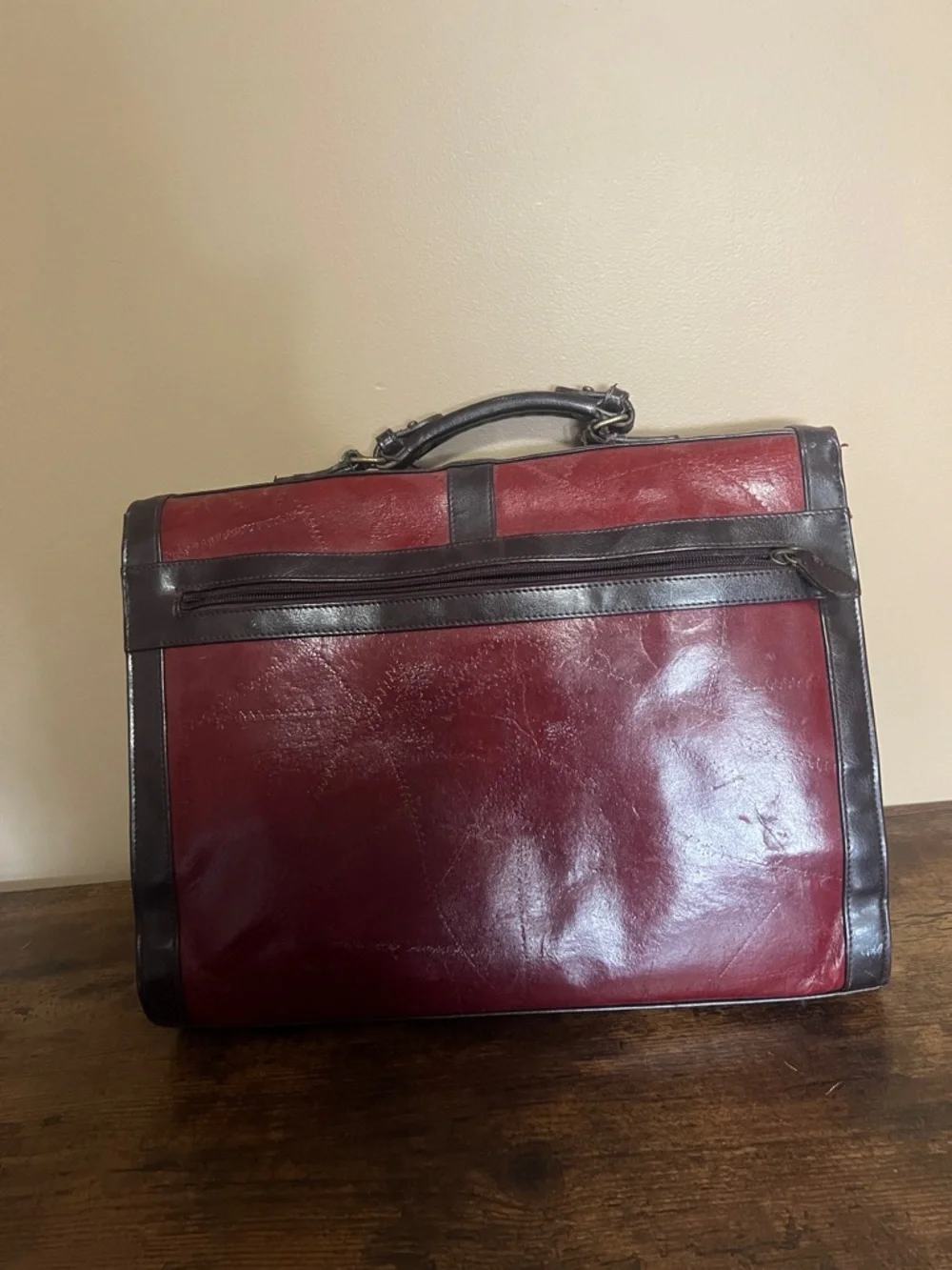 Marc Chantal Red Leather Briefcase with Dark Brown Trim